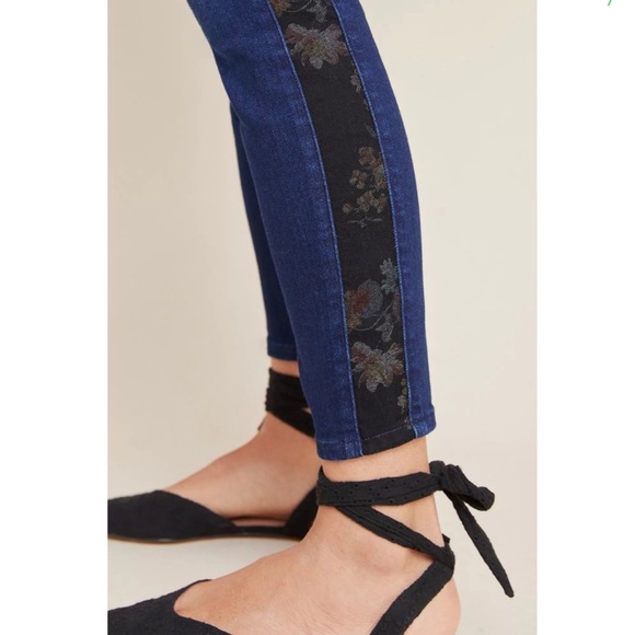 Anthro Pilcro Floral Panel High Rise Skinny Jeans | Sz 28 - Picture 4 of 14